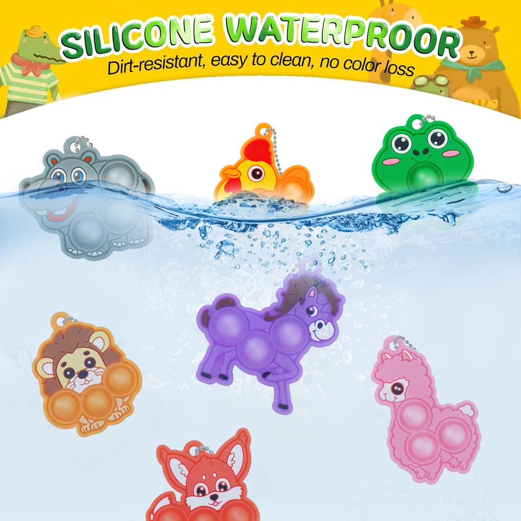 10/50PCS Cartoon Mini Keychain Fidget Toys Push Bubbles Stress Relief Sensory Toy Kawaii KeyRings fidgeting Toys for Kids Adult