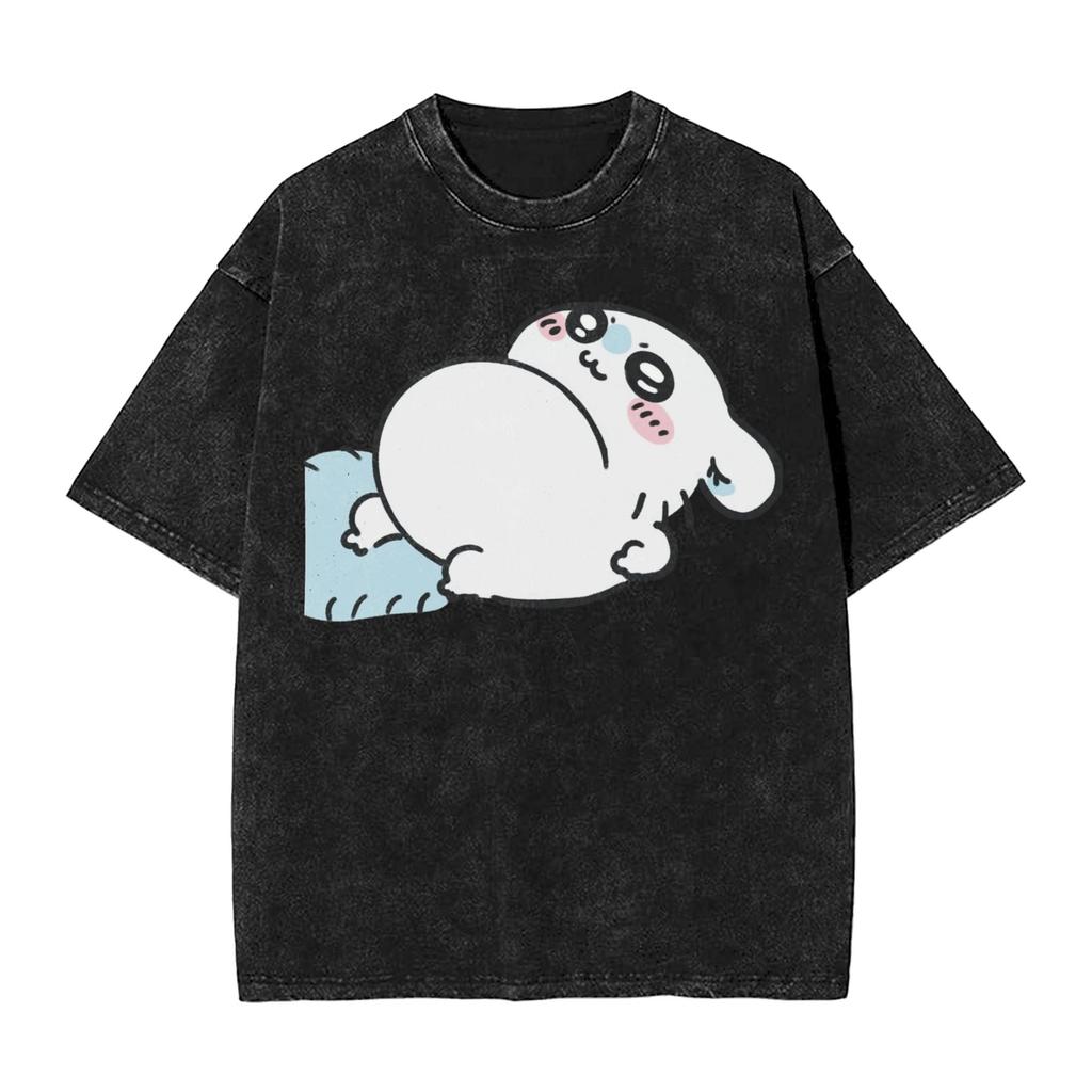 Chiikawas Kawaii Gewaschenes T-Shirt Streetwear Hip Hop Vintage T-Shirts Tees Herren Damen Baumwolle Harajuku Sommer