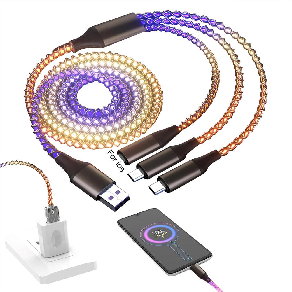 66w RGB Fast Charging Cable Compatible For Iphone Type-c Micro Usb Charger Cable Cool Colorful Glow Data Line
