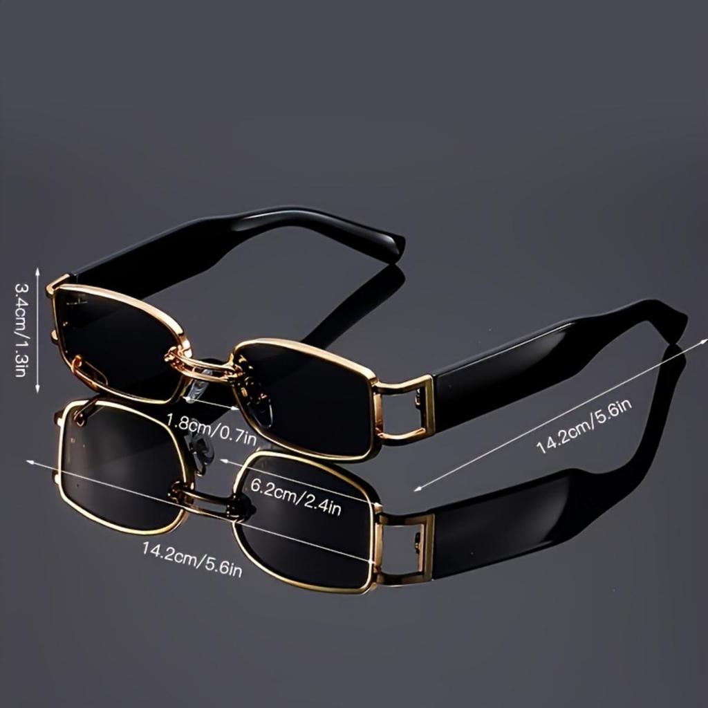 1pc Trendy Vintage Punk Rectangle Metal Frame UV400 Sunglasses Square Sun Shade Eyewear for Women Men Beach Vacation Eyeglasses