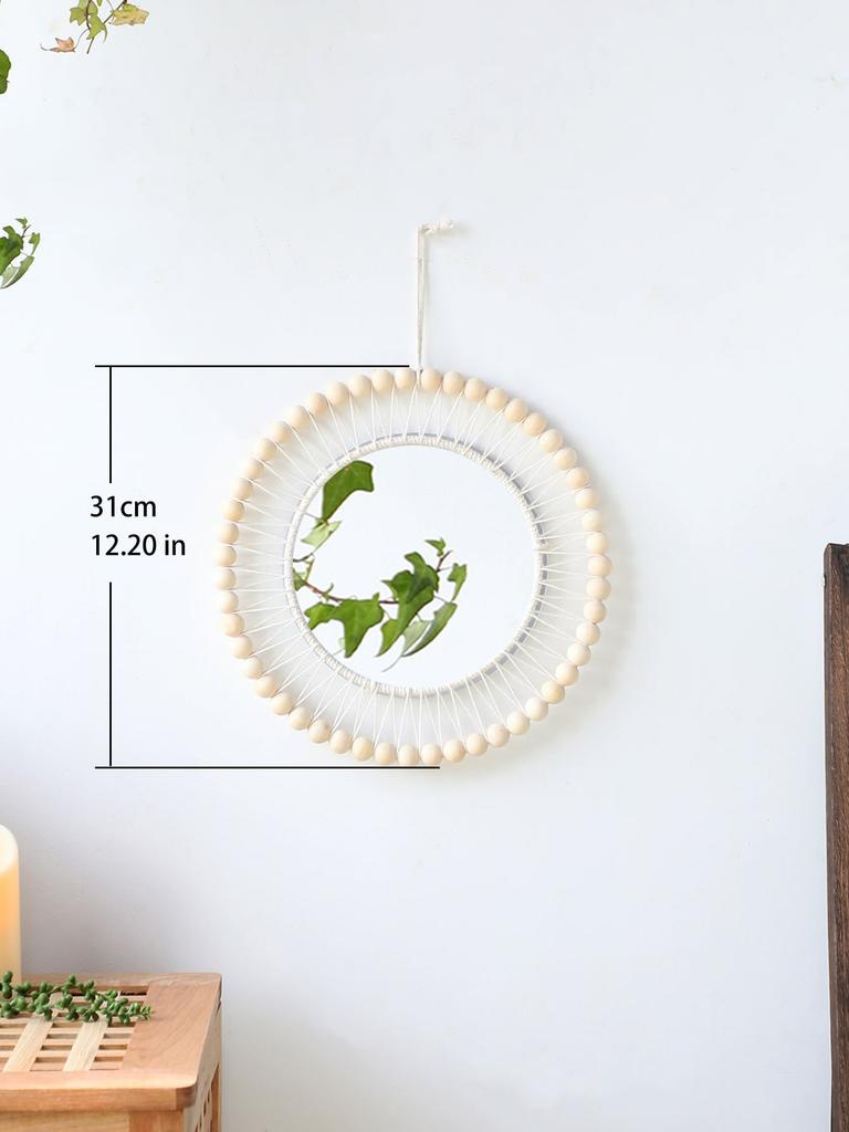 Hand Woven Wooden Beads Decorative Mirrors Wall Hanging Boho Condo Wall Decor Nordic Bedroom Living Room Hallway Home Decoration