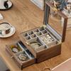 Retro Jewelry Trinket Box Large Capacity Bracelet Storage Boxes Transparent Glass Jewellery Display Cases Wooden Rings Case