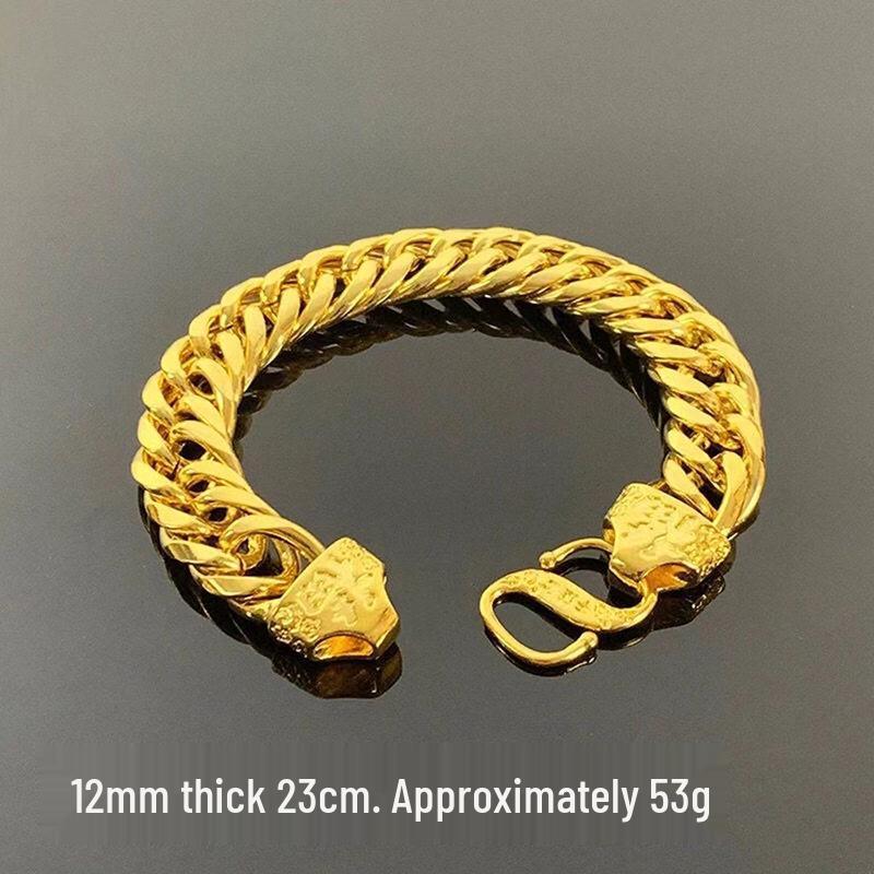 Men's Imitation Gold Boss Chain Whip Bracelet with Long-Lasting Color Retention - Stylish and Domineering Fashion Accessory.