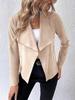 Women's Faux Suede Asymmetrical Lapel Short Jacket with Zip Detail in Brown, Beige, Dark Green & Black