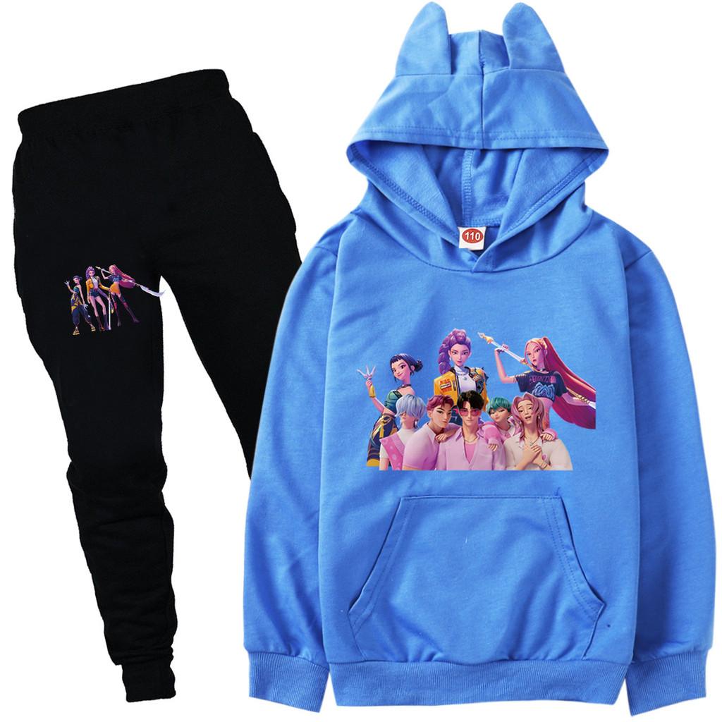 Kinder Mädchen Anime Cartoon K-Pop Rumi Zoey Mira Bedruckt Lässige Langarm Kapuzenpullover Hosen Kleidung Set