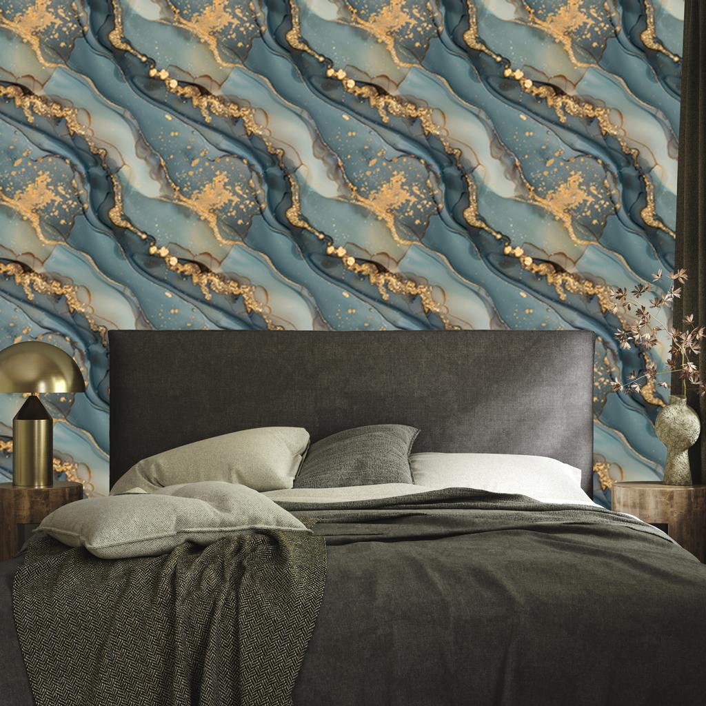Turquoise, brown and sea green ink wallpaper for living room and bedroom 50x1000