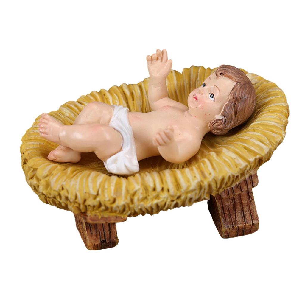 Jesus in Manger Statue Resin Figurine Birthday Gift Sculpture Ornament for Living Room Desk Office Housewarming Hallway