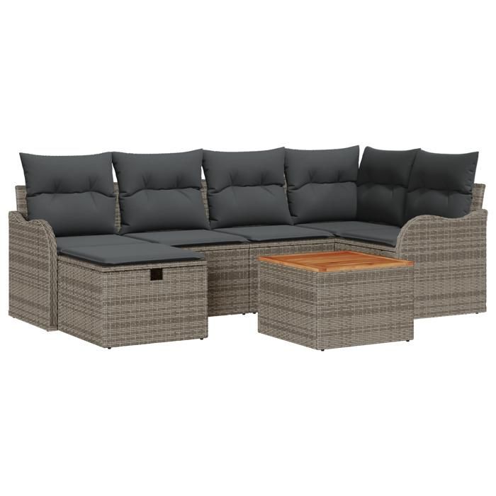 VidaXL Ensemble de canapé de jardin 7 pièces avec coussins gris en poly rattan 3359482