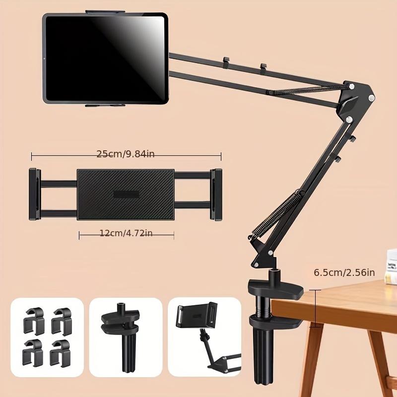 

1 Set Adjustable Tablet Phone Desk Stand, 360° Swivel Long Arm Universal Holder for 4-12 Inch Devices, Metal Mount чёрный