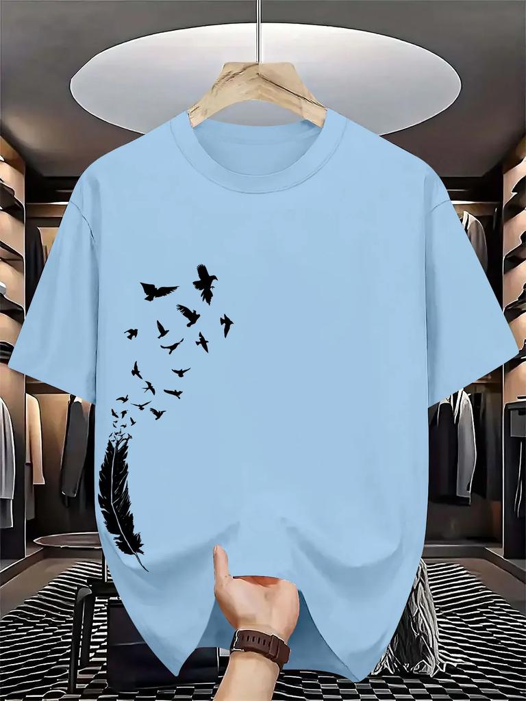 Unisexs Cotton Summer Casual Loose Fashion Bird Creative Pattern Printed Round Neck Tshirt Versatile Top