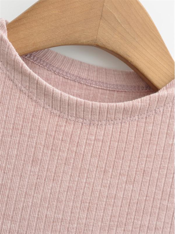 Women's Elegant Ribbed Knit Bodycon Dress - Pink, Long Sleeve, Mid-Length, Summer Style