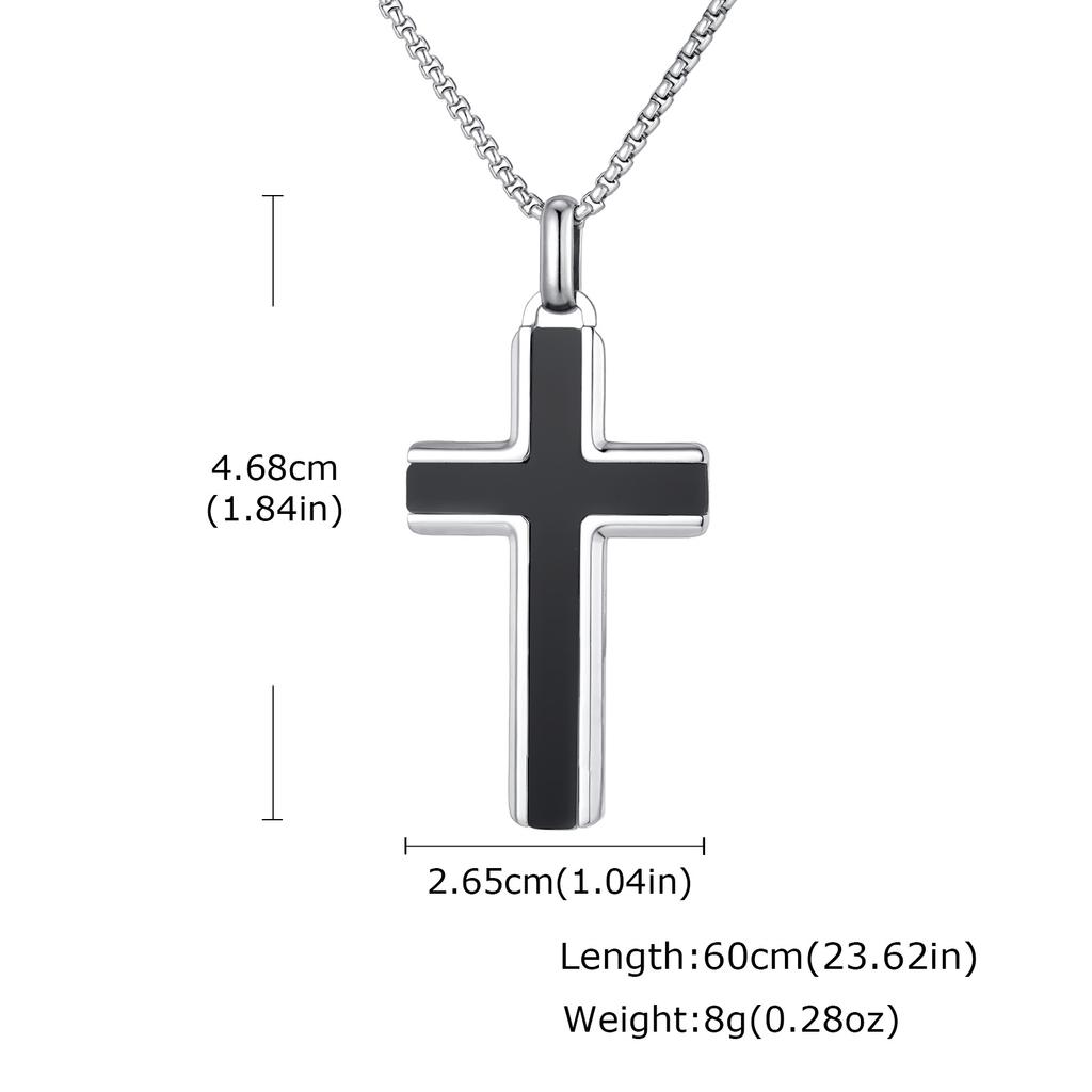 Stylish Men's Natural Black Onyx Cross Necklace,Waterproof Stainless Steel Cross Pendant,Christmas Valentine's Day Gift