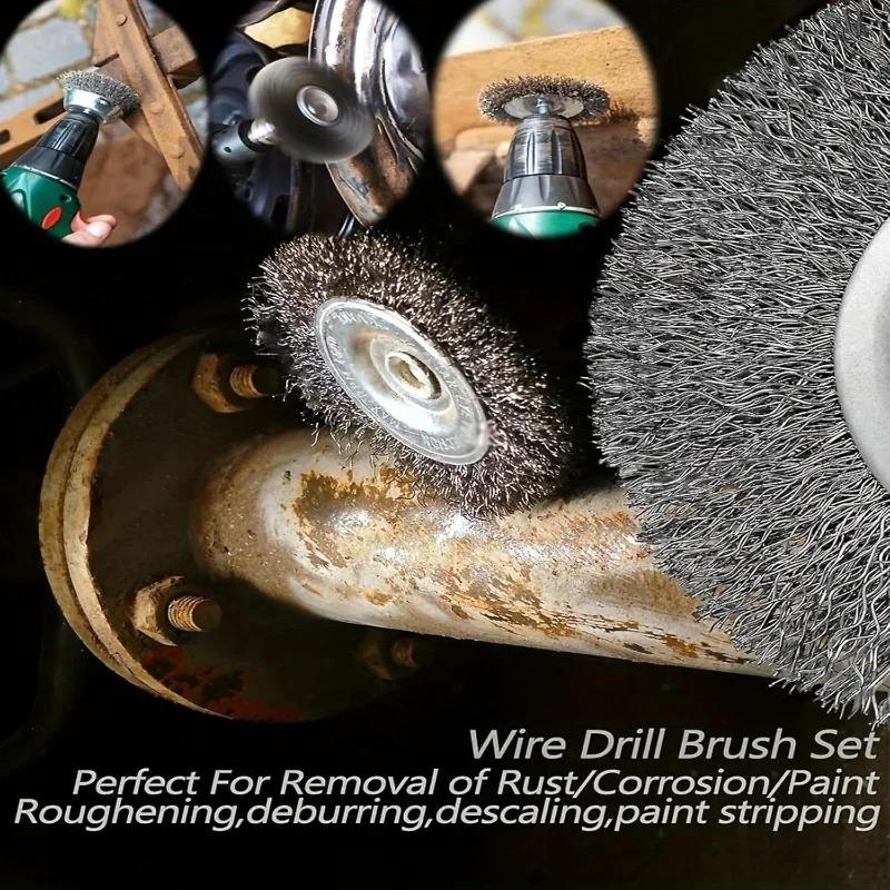 3 Styles Steel Wire Brush Disc Polishing Wheel Hex Shank Brushes Rotary Metal Polishing Cleaning Rust Corrosion Accessories