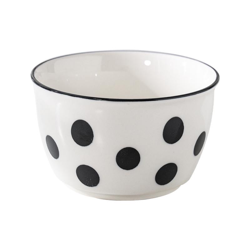 Hepburn-Style Polka Dot Korean Ceramic Bowl Set