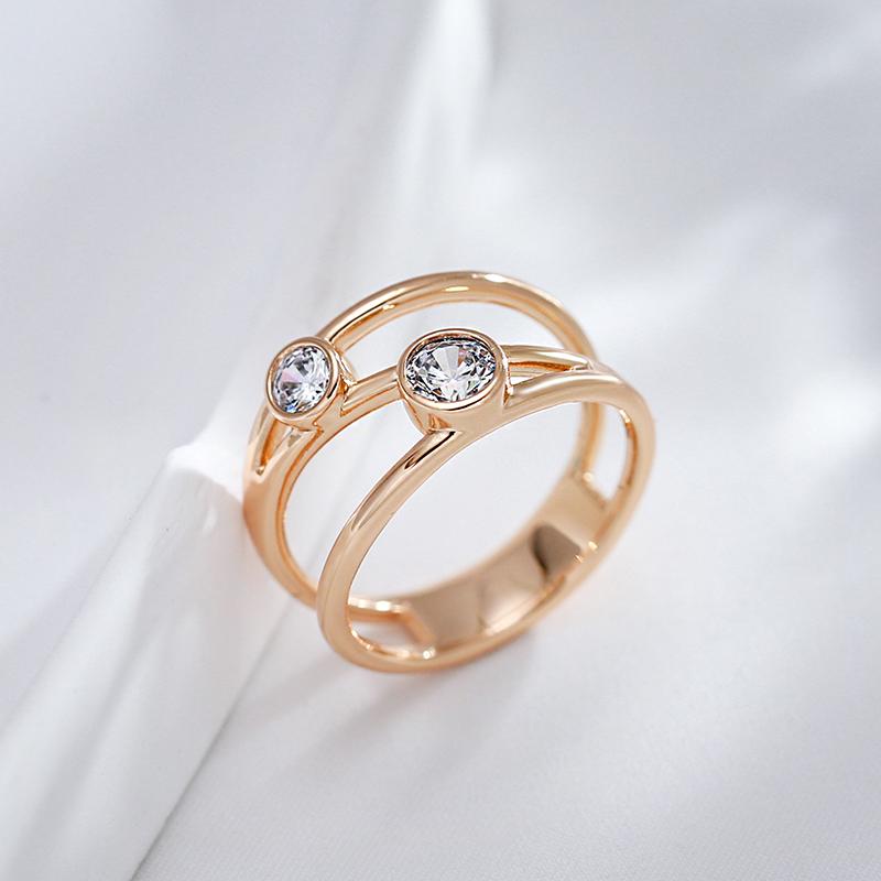 Luxury Simple Natural Zircon Ring For Women  Rose Gold Color Geometric Line Korean Rings Fashion Wedding Daily Jewelry