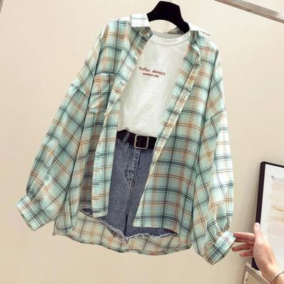 Frühling Sommer Mode Weibliche Lange Hülse Lose Plaid Bluse Tops Frauen Casual Shirts Sonnenschutz Shirts
