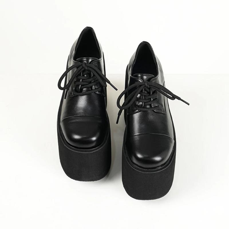 Womens Chunky Heeled Pumps Lace Up Elegant Oxford Platform Pumps for Women Height Increase Design Party Cosplay Shoes