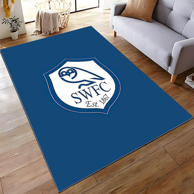 SWFC Logo on Blue Carpet suitable as a non-slip mat for the living room or bedroom sofa