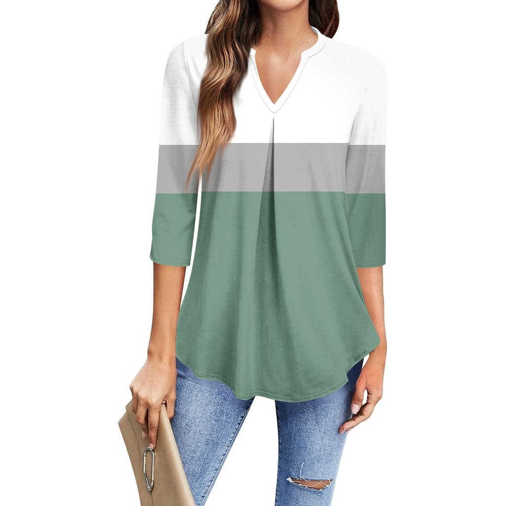 Dámské módní ležérní tričko s tříčtvrtečním rukávem, top s potiskem a výstřihem do V