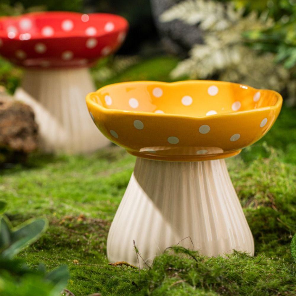 Cute Pet High Foot Bowl Creative Cats Drinking Feeder Mushroom Cat Bowl  Water Container