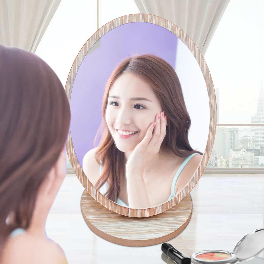Wooden Desk Mirror Swivel Single-Sided Makeup Table Mirror, Portable Removable Countertop Private Room High-Definition Make Up