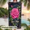 Roses Shadows Theme Quick Dry Beach Towel Custom Name Text Print Large Sand Resistant Towel Beach Vacation