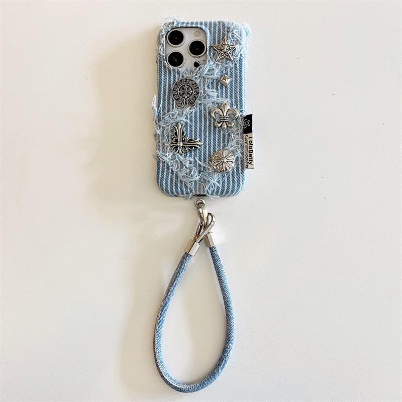 Punk Gestreifte Denim Hülle für iPhone 17/16 Pro Max/15/14 - Einzigartiger Stil