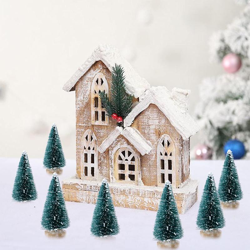 50PCS Mini Christmas Tree Sisal Silk On Cedar Christmas Window Decorations Christmas Tree Christmas Desktop Decorations