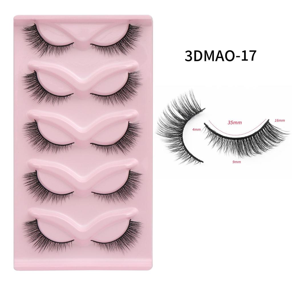 3D Cat Eye False Eyelashes - Dense Tail Lengthening Style, Pack of 5 Pairs