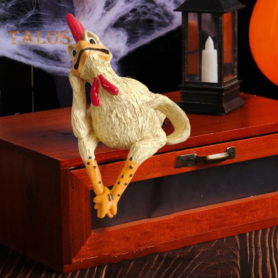 Sitting Chick Figurine Cartoon Yellow Chicken Statue Sculpture Resin Hen Animal Model Home Office Bookshelf Desktop Decoration Ornament