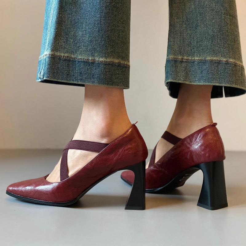 Comfortable Cross-tied Chunky Heel Pumps Women Elegant Square Toe Shallow Mouth Sandals Fashion Office Brand Shoes Tacones Mujer
