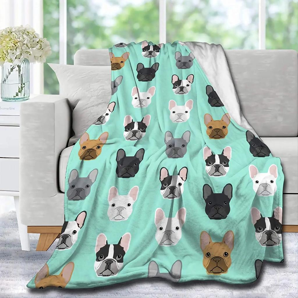 Cute Ultra-Soft Flannel Printed Blanket Plush Throw Nap Cover Sofa Bed Couch King Queen Full Size French Bulldog Dog