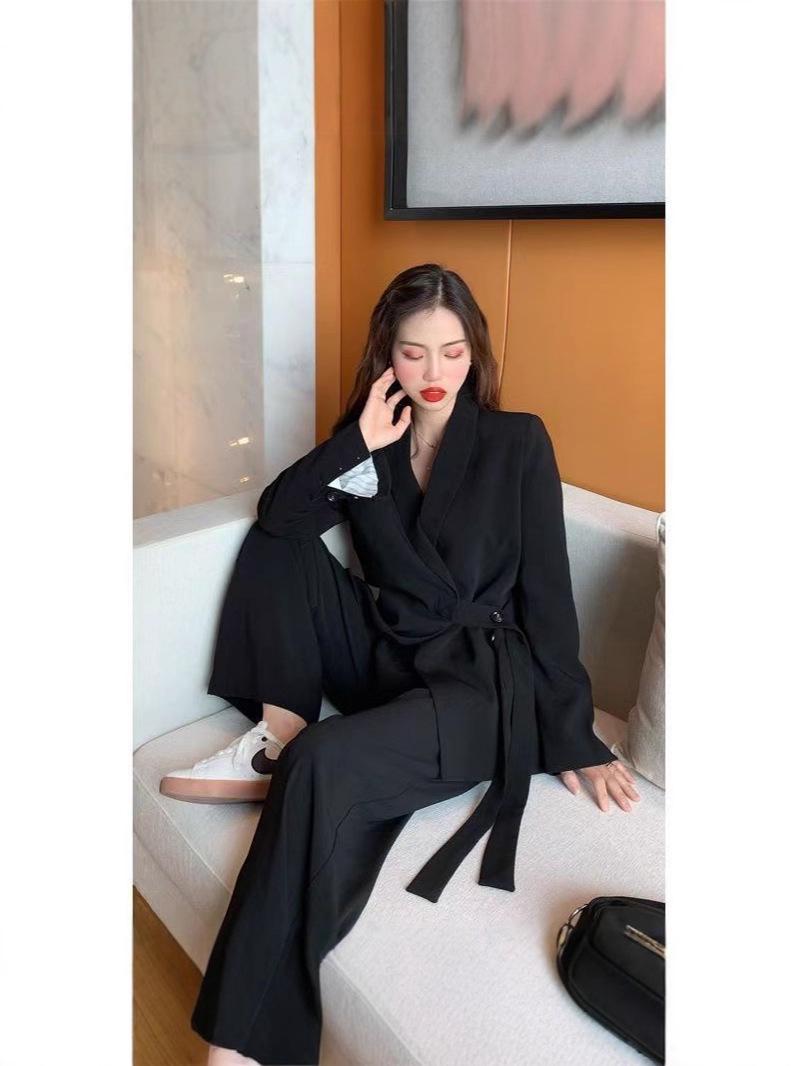 

Plus Size Women s Spring/Autumn Casual Two-Piece Suit: Loose Wide-Leg Pants M (80-100 lbs)