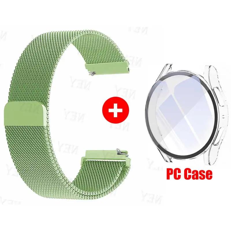 Glass Case+Strap for Samsung Galaxy Watch 7 6 5 4 40mm 44mm Milanese Loop 20MM Band PC Protector Cover Bumper Galaxy Watch 6 5 4