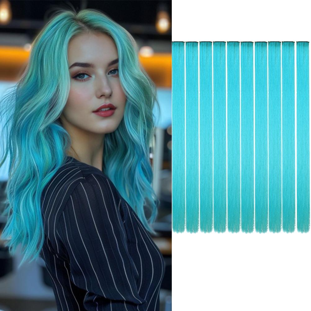 10PCS/Pack Colored Party Highlights Clip in Hair Extensions for Girls 18 Inches Omber colors Straight Synthetic Hairpieces 2028