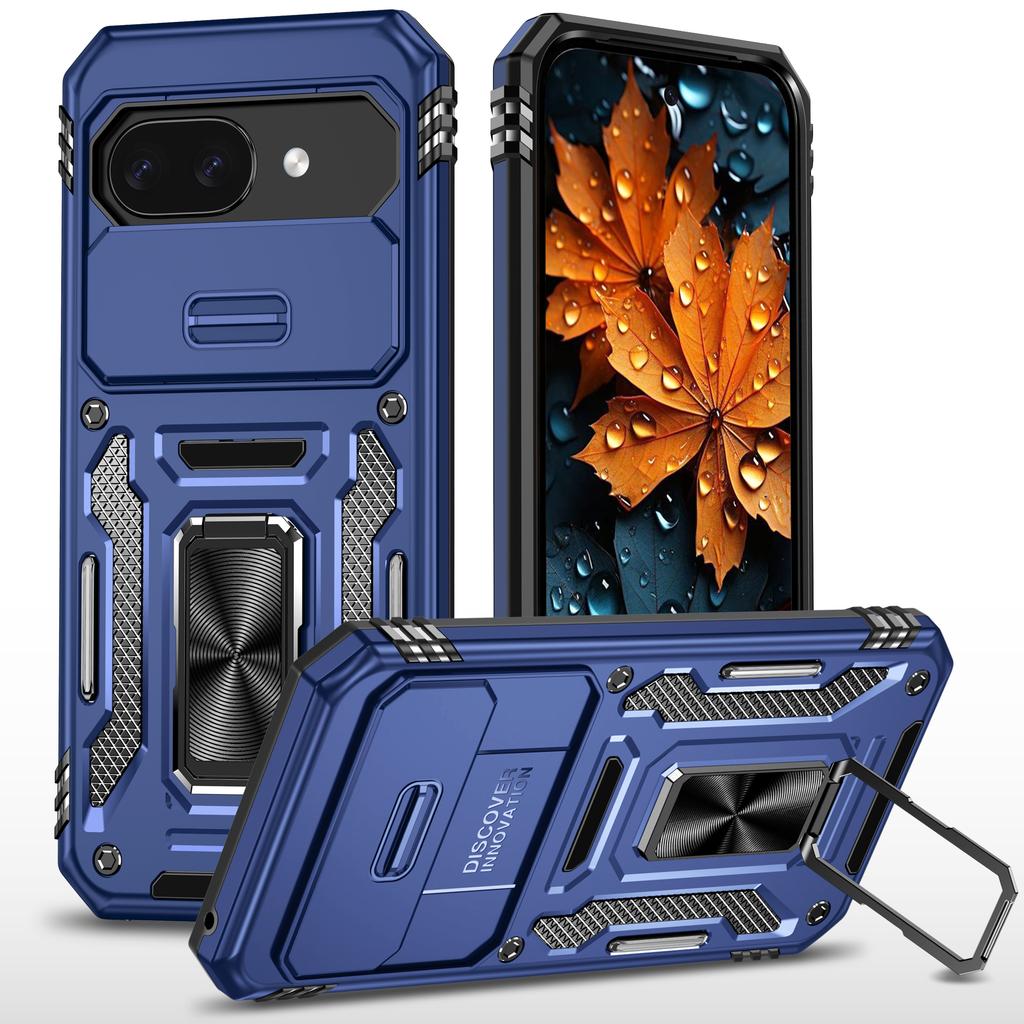 Für Google Pixel 9a Hülle Ständer Schiebe-Objektivabdeckung PC+TPU Sturz