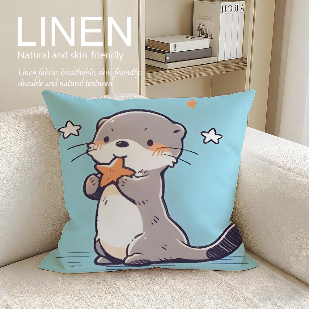 Cute Otter Moonlight Cushion Cover Pillowcase Set Pcs X X Breathable Washable Sofa Cushion Cover