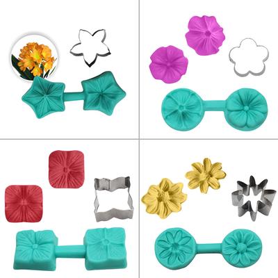 4-piece Green Sugar Leaf Mold Leaf Silicone Mold Flower Stainless Steel Cutting Mold Chocolate Plum Blossom Mold