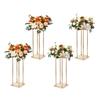 4PCS Gold Metal Column Wedding Flower Stand, 23.6inch /60cm High With Metal Laminate, Vase Geometric Centerpiece Stands, Cylindrical Floral Display