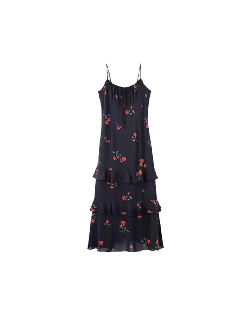 In Stock Women's Black V-Neck Slim Fit Long Sleeve T-Shirt Camisole Dress - Xiao Qi Qing Inspired by Dilireba Style