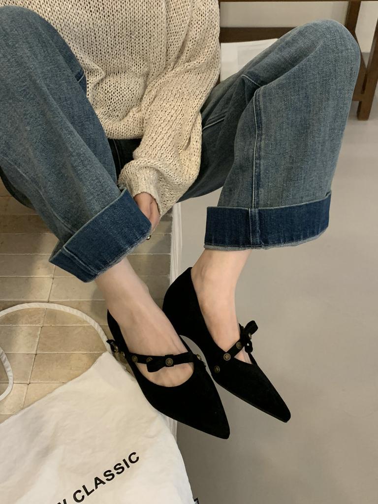 New pointed rivets with Mary Jane temperament fashionable inner height increase 5CM not tired feet shallow mouth single shoes