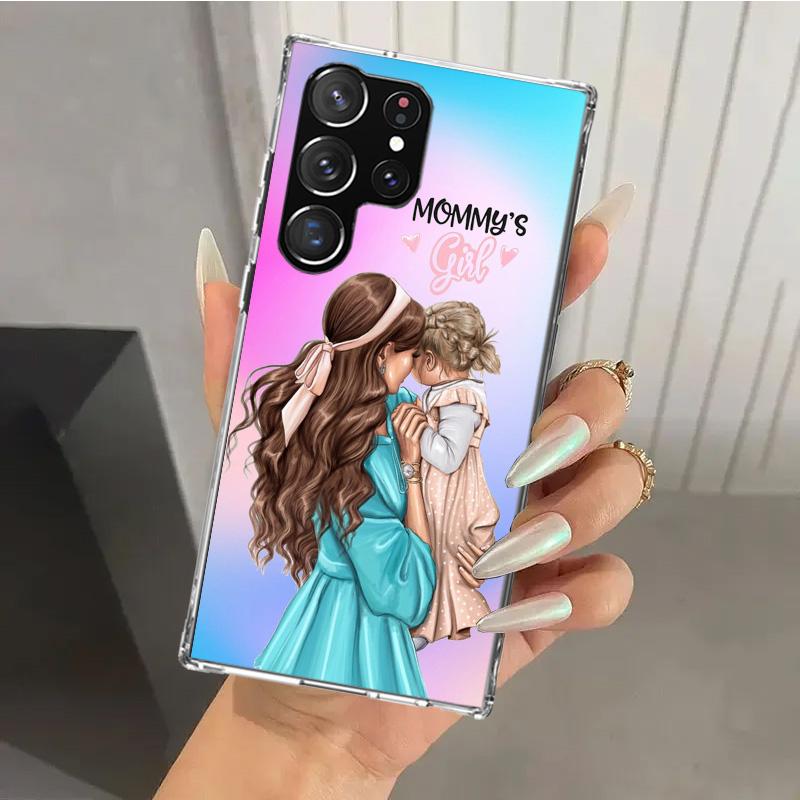 Woman Fashion Girl Super Mom Baby Phone Case for Samsung Galaxy S26 S24 S23 Ultra S25 Edge S22 S21 Plus S20 FE + Soft Print Shel