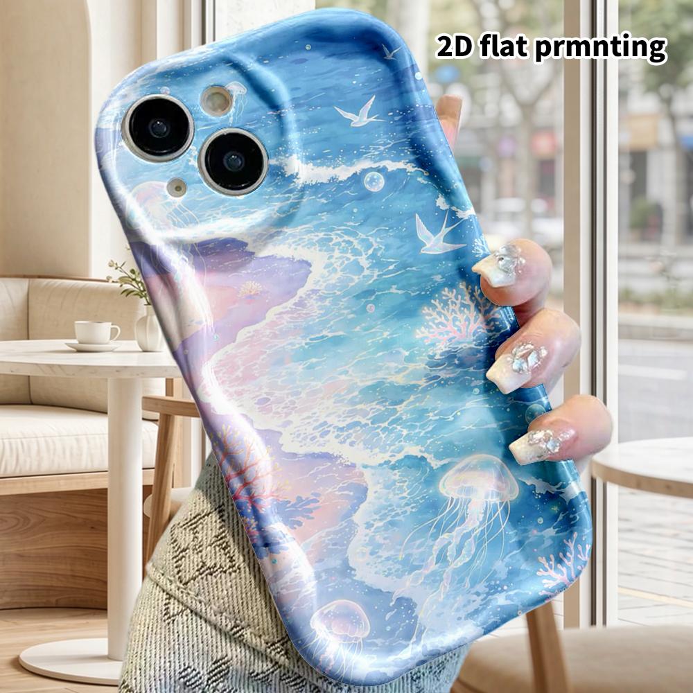 Phone Case: 2D Flat Design Suitable for iPhone 18 17 16 15 14 13 Pro Protective Case, Couple Style, Ocean Jellyfish, Christmas and Halloween Gifts