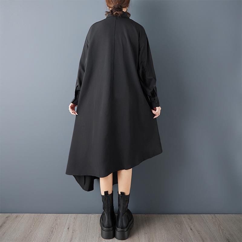 Long Sleeve Plus Size Vintage Black New In Dresses for Women Casual Loose Spring Autumn Shirt Dress