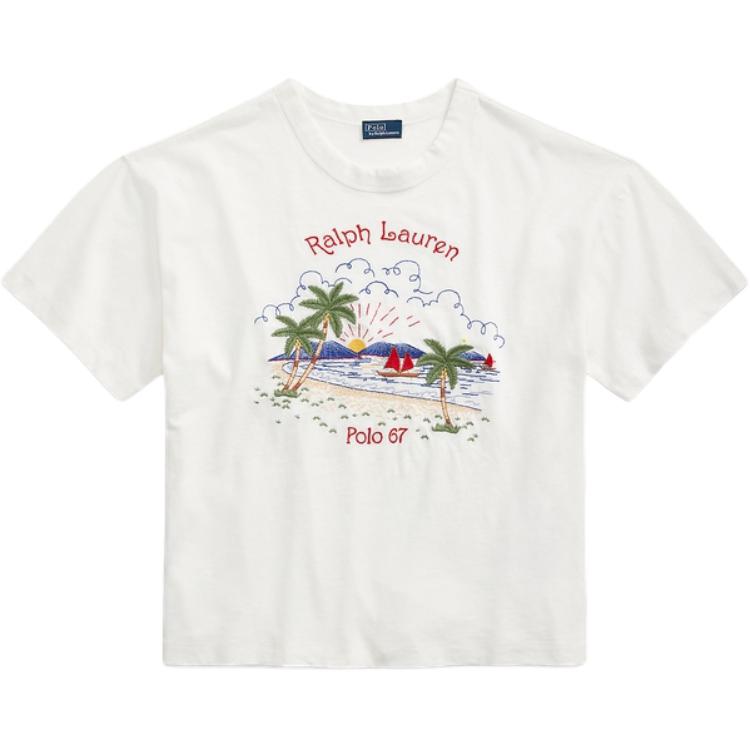 

Polo Ralph Lauren Ss24 Футболка с вышивкой логотипа свободного кроя с круглым вырезом и короткими рукавами Женские футболки Винтажный кремовый WMPOKNINCU20973-101 S