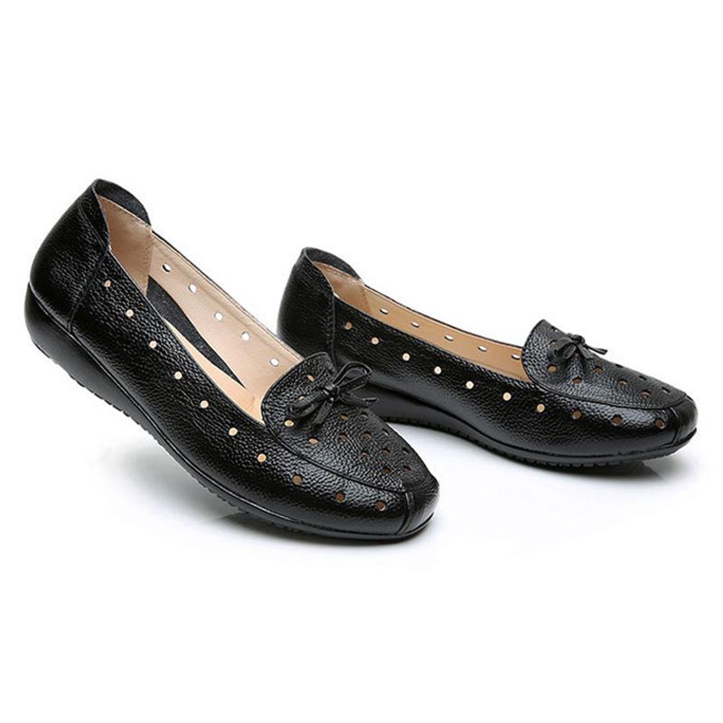 2026 Sommer Echte Lederschuhe Damen Flachschuhe Weich Bequem Mutterschuhe zum Hineinschlüpfen Damen Tägliche Laufschuhe Schwarz Weiß Übergröße 42 38 schwarz