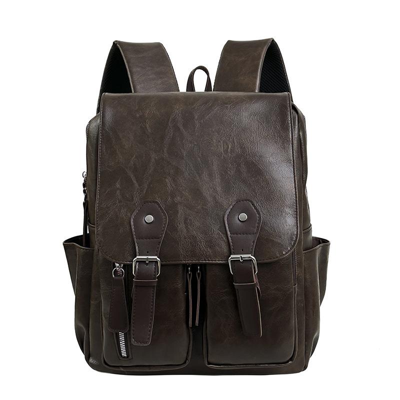 Schoolbag new casual pu schoolbag men's fashion outdoor backpack trendy cool retro large capacity waterproof portable business backpack