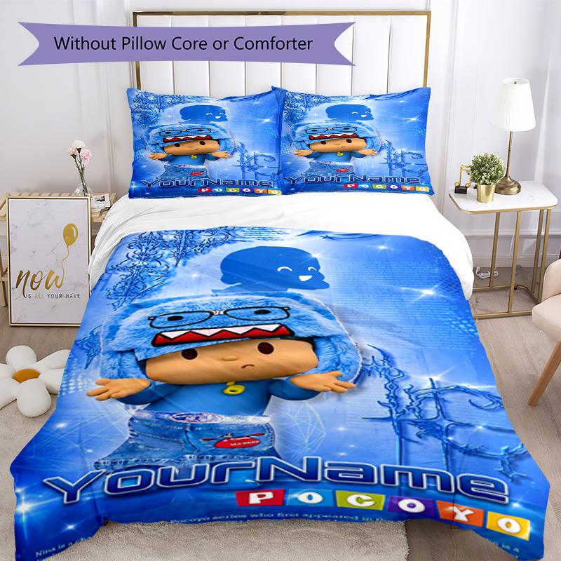 Pocoyo Individualisiere deinen Namen Bettwäsche-Set Atmungsaktive Bettbezüge mit Kissenbezügen Heimdekoration Geburtstagsgeschenk