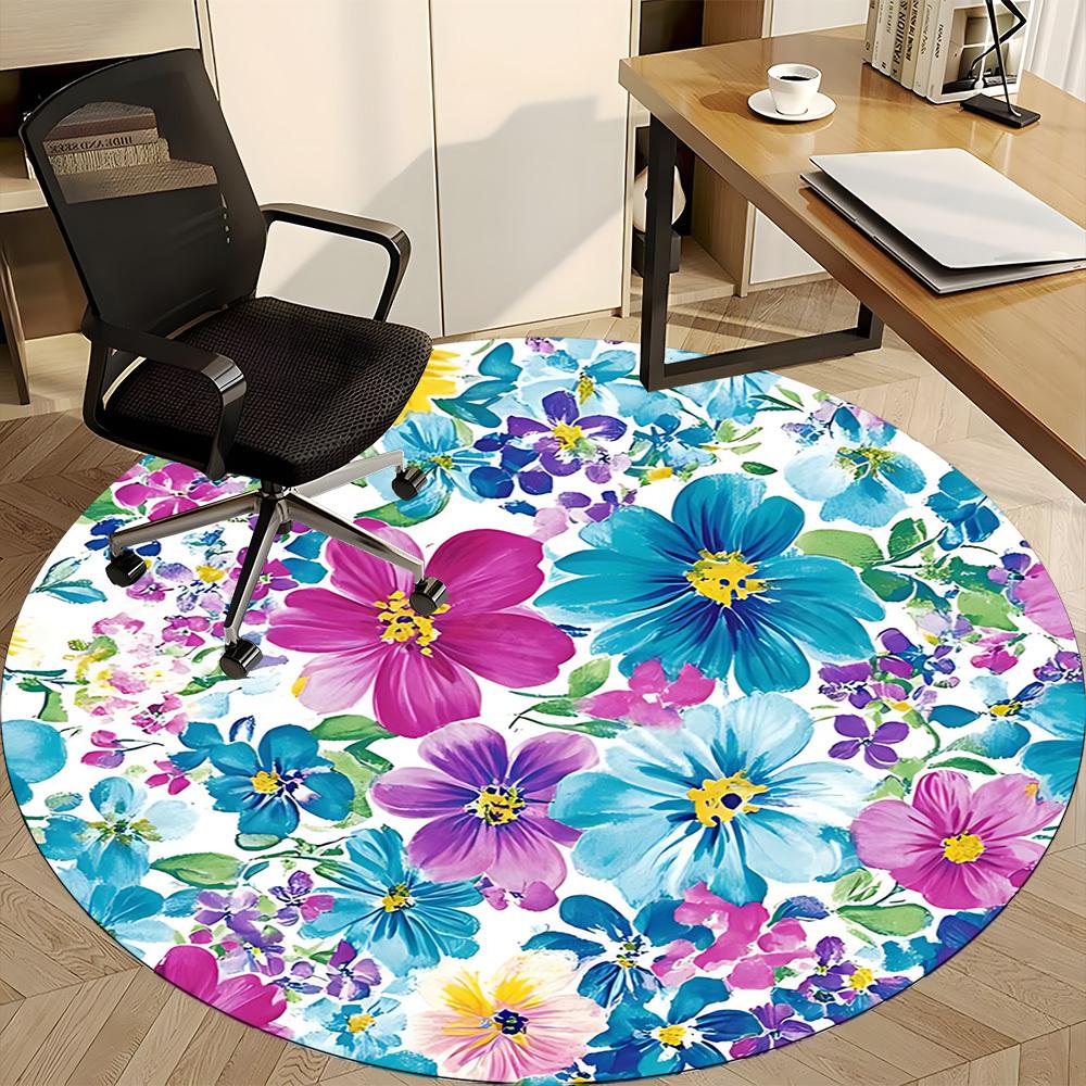 1PC Floral Pattern Office Round Area Rug, Mat Suitable For Office, Under Office Chairs Bedroom Living Room Home Decor, Room Deco