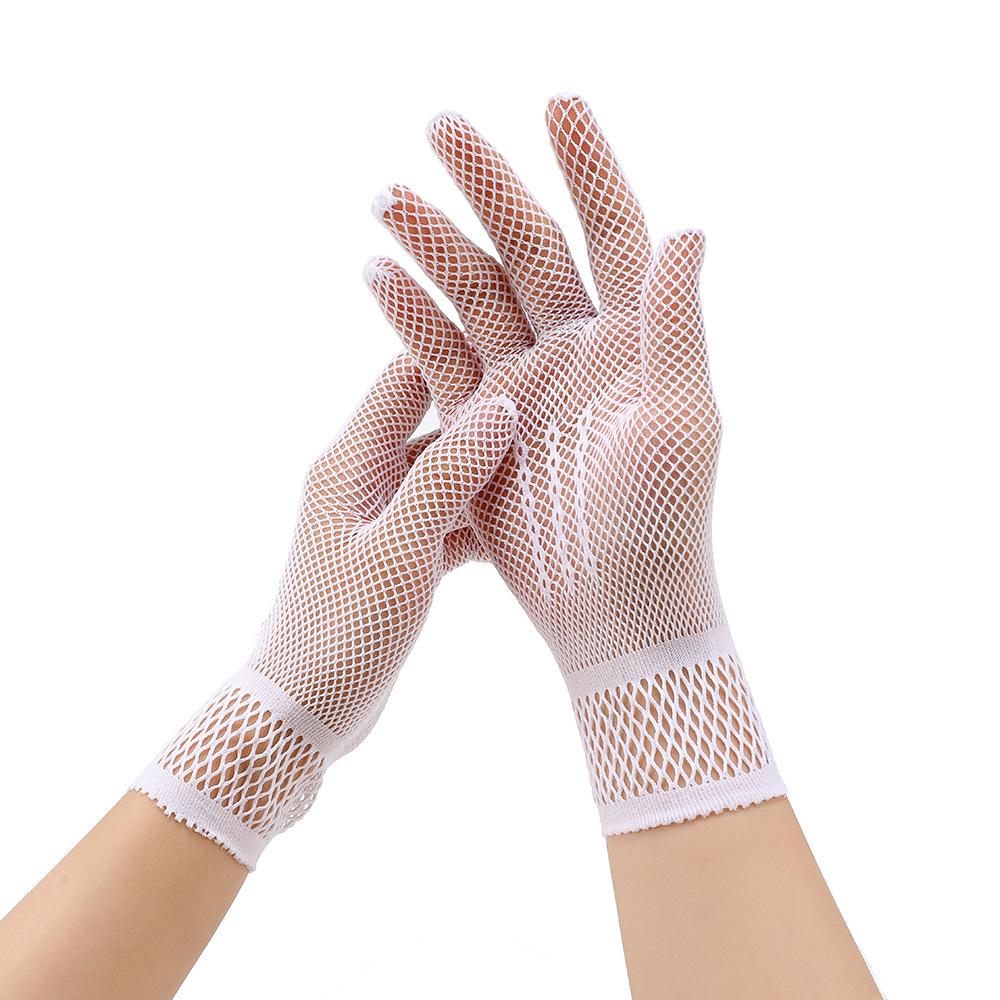 Vintage durchsichtige Netzfingerhandschuhe, kurze dehnbare Netzhandschuhe für Halloween & Kostüme